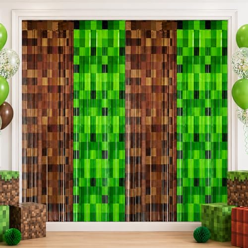 2 Pack Pixel Miner Foil Fringe Curtains - Video Game Party Decorations