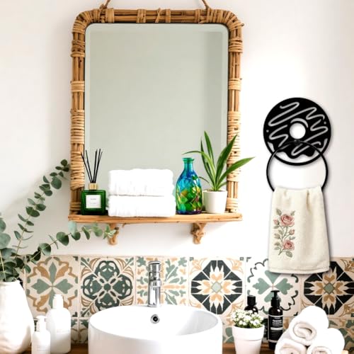 MAYJOYDIY Donut Metal Hand Towel Holder Ring Wall Mount Black Vintage