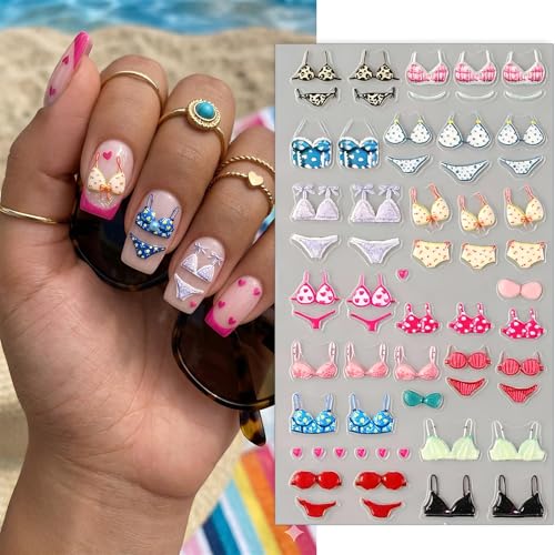 5D Embossed Summer Beach Nail Decals - Leopard Swimsuit & Lingerie Stickers