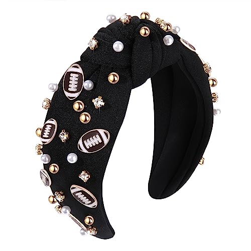 Football Mom Pearl Rhinestone Knotted Headband Game Day Hair Accessory