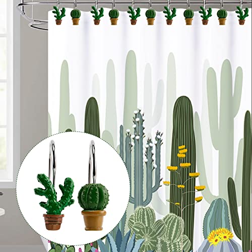 Cactus Shower Curtain Hooks - 12 Resin Bathroom Rings