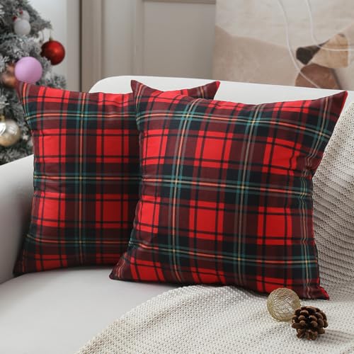 Christmas Pillow Covers 18x18 Set of 2, Buffalo Check Plaid Cushion Cases
