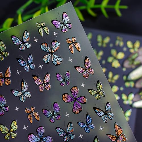 5D Holographic Butterfly Nail Stickers 3 Sheets Embossed Decals