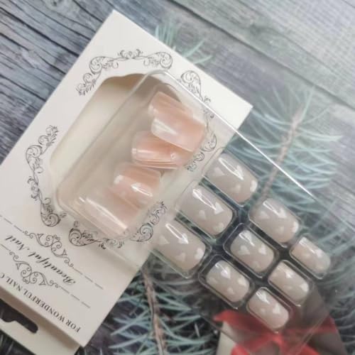 Valentine's Day Press On Nails Short Square Nude Fake Nails Heart Art
