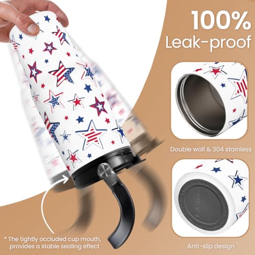 Star American Flag Tumbler with Handle 30oz - Stainless Steel Insulated Travel Mug - USA Gifts for Women & Girls