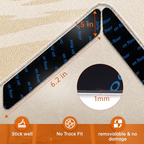 TONOS Non-Slip Carpet Tape - 12 PCS Rug Grippers for Hardwood Floors