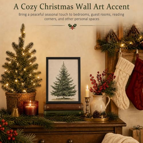 Vintage Christmas Tree Wall Art - Black Framed Botanical Print 10x8