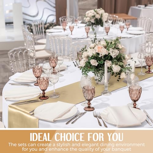 Tudomro 16 Pcs White and Gold Tablecloth & Satin Runner Set - Wedding & Party Decor