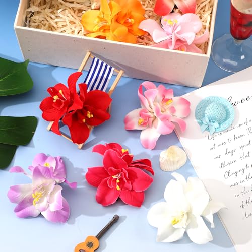 JANYUN 8-Color Bohemian Hawaiian Fabric Flower Hair Clip Set