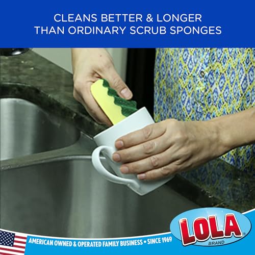 LOLA Pot Brite Heavy Duty Scrub Sponges, 2 Pack - Durable Wavy Design