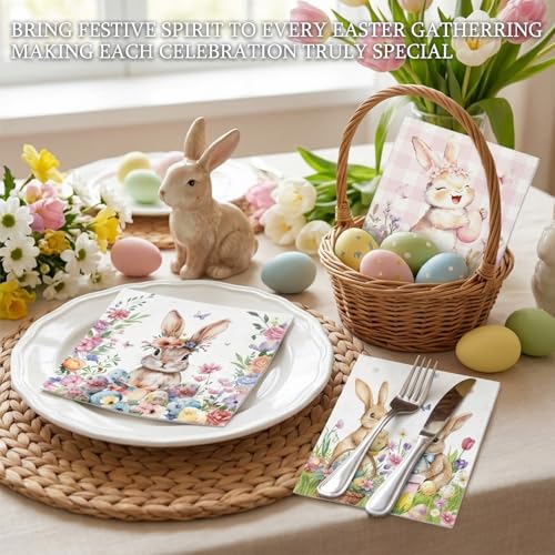 60 Count Easter Napkins - Floral Disposable Table Decor for Spring Celebrations