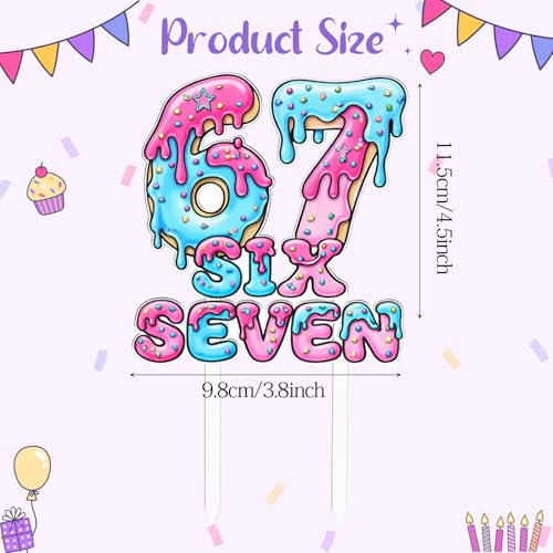 Hushee 67 Birthday Cake Topper - Ice Cream Design, Pink & Blue