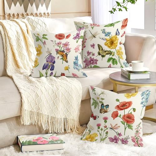 Joymaison Floral Butterfly Throw Pillow Covers 18x18, Set of 4