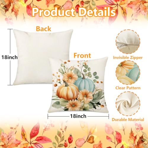 NIGHTWISH Fall Pillow Covers, 18x18 Set of 4, Thanksgiving Cushion Cases