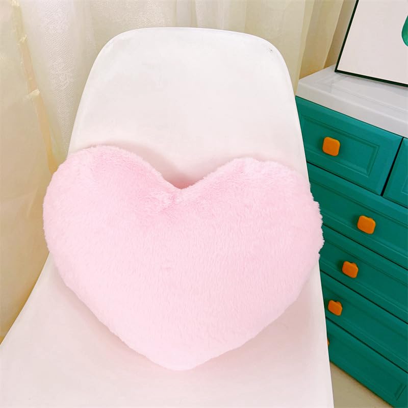 Pink Heart Shaped Throw Pillow, Soft Fuzzy Plush Cushion 13" x 10"