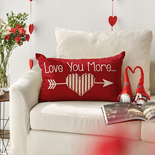 Valentine's Day Love Heart Throw Pillow Cover, 12x20 Inch Red Cushion Case