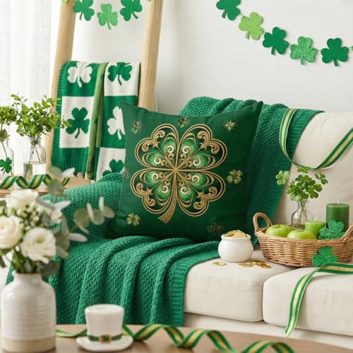 St. Patrick's Day Clover Throw Pillow Cover - 18x18 Inch Polyester Cushion Case