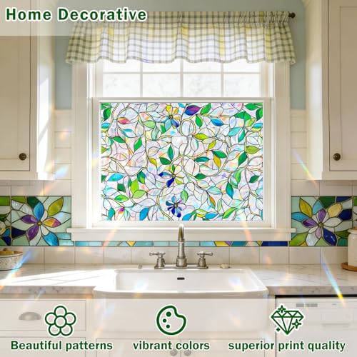 GOODKIKY Rainbow Purple Flower Window Privacy Film - 17.5" x 78.5"