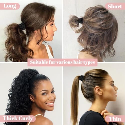 WantGor Black Satin Silk Hair Scrunchies 4-Pack - Gentle Hair Ties