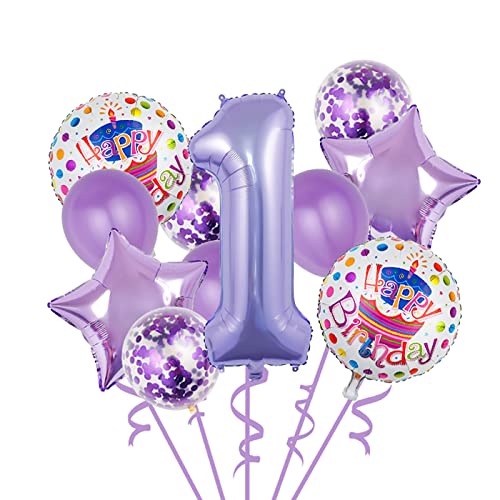 1st Birthday Balloon Set - 11 Foil & Latex Balloons in Purple