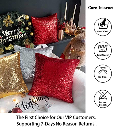 ShinyBeauty 12x12 Inch Champagne Gold Sequin Pillow Cover, Decorative Throw