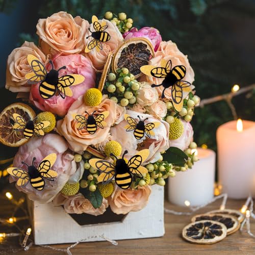 24 Pcs 3D Glitter Bee Wall Stickers - Realistic Bumble Bee Decor for Parties