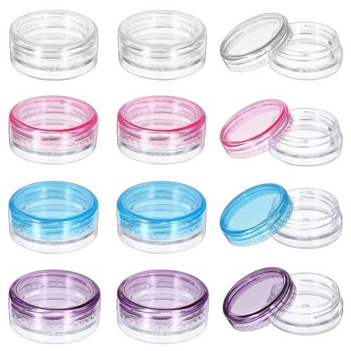 Small Travel Containers 12 Pcs 2g Mini Clear Jars with Colorful Lids for Cream Makeup Samples