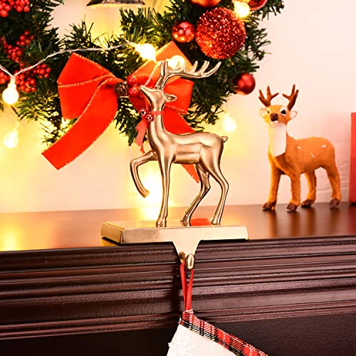 Set of 2 Christmas Stocking Holders with Reindeer & Sled Car Design for Fireplace Mantel Decor