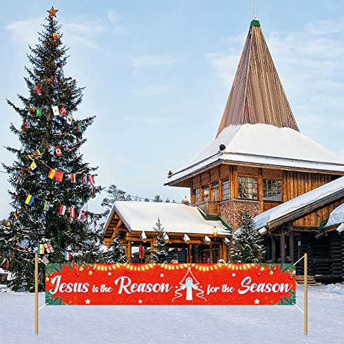 Jesus Is The Reason for The Season Christmas Banner - Christian Decorations, 9.8x1.6 ft, Holiday Party Background - Variation of Jesus Season