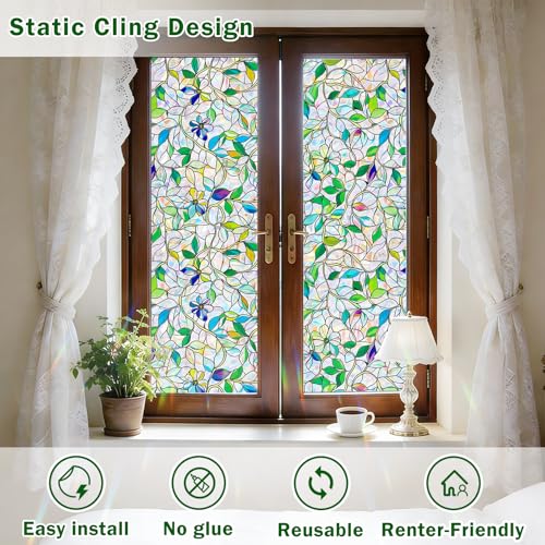 GOODKIKY Rainbow Purple Flower Window Privacy Film - 17.5" x 78.5"
