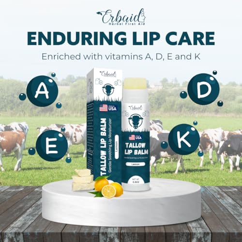 Grass-Fed Beef Tallow Lip Balm with Beeswax & Lemon - Hydrating Chapstick