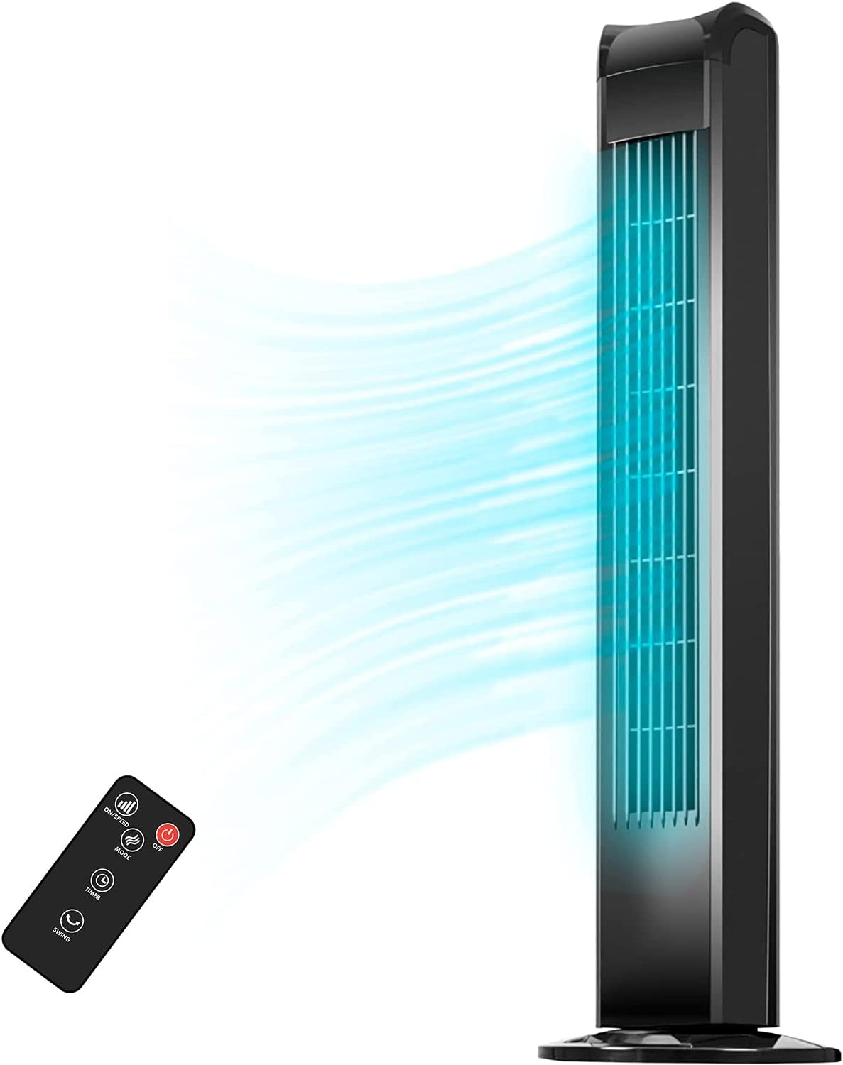 Uthfy Bladeless Tower Fan - 120° Oscillating with Remote Control, 3 Modes & 7.5H Timer | 30 Inch, Black