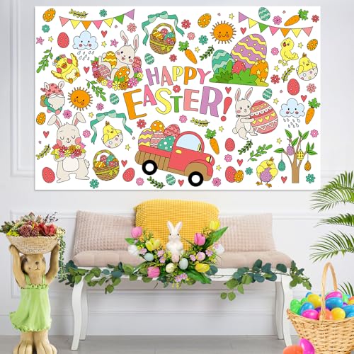 Giant Easter Coloring Poster & Tablecloth - 53x33 Inch Jumbo DIY Banner