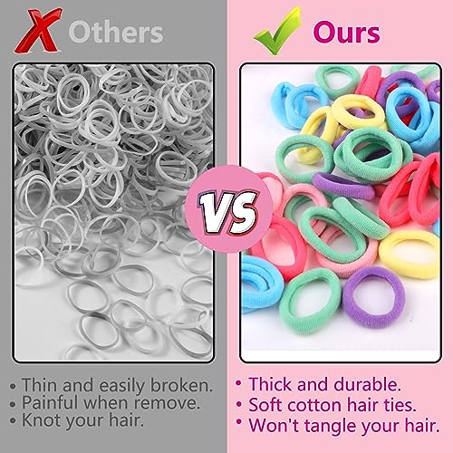 Zingso 100 Pcs Baby Hair Ties, Soft Cotton Seamless Elastic Hair Bands