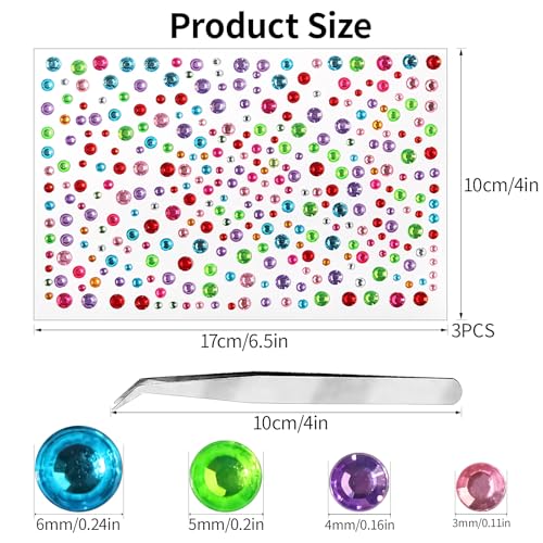 Doneace Self-Adhesive Face and Hair Gems - 975 Pcs Festival Rhinestones