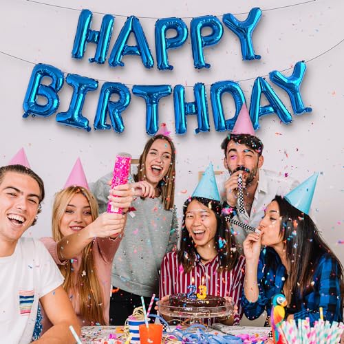 Blue Mylar Happy Birthday Balloon Banner - 16 Inch Decorations