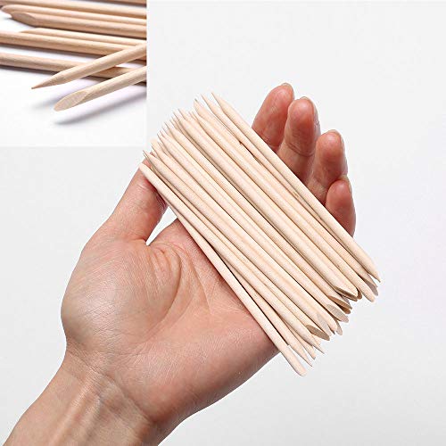 Borogo 100 Pcs Orange Wood Nail Sticks Double Sided Cuticle Pusher