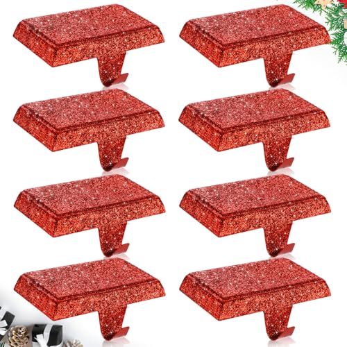 8 Pack Christmas Glitter Stocking Holders - Metal Weighted Mantel Decor