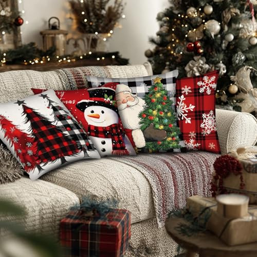 Christmas Throw Pillow Covers Set of 4 18x18 Inches Holiday Decor Cushion Cases