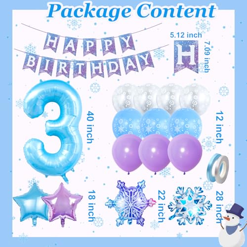 Chlororixia 3rd Birthday Party Decorations with 40 Inch Blue Number 3 Balloon and Festive Foil Snowflake Balloons - Variation 3