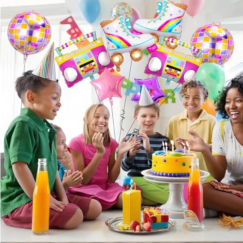 90s Retro Disco Balloons Set - Boombox & Roller Skate Decorations