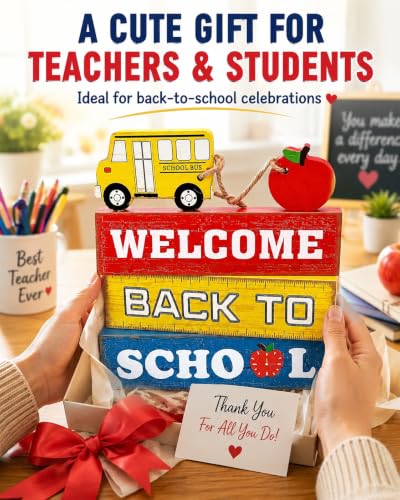 Welcome Back to School Rustic Wooden Block Sign Decor