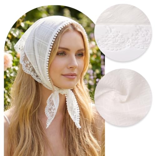 Sucrain Lace Hair Scarf Bandana for Women Adjustable Head Kerchief