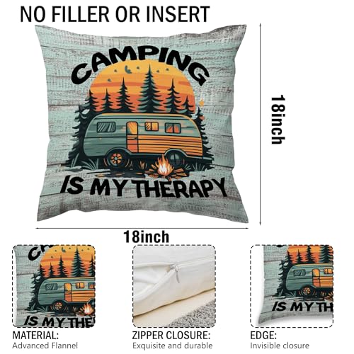 Rustic Camping Throw Pillow Cover - 18x18 Inch Flannel Camper Decor