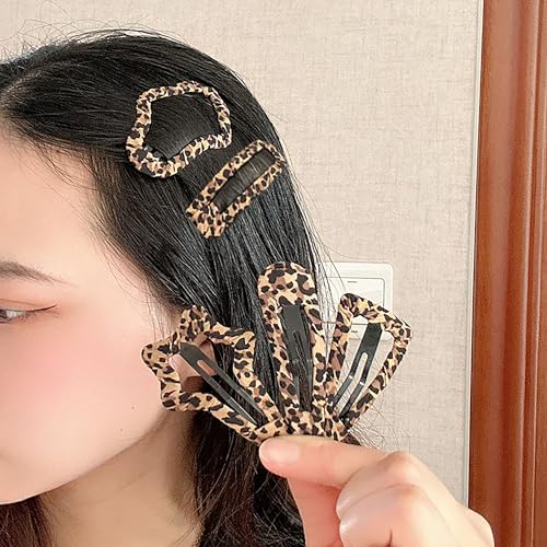 2 Pcs Brown Cheetah Hair Clips Geometric Metal Side Hair Barrettes