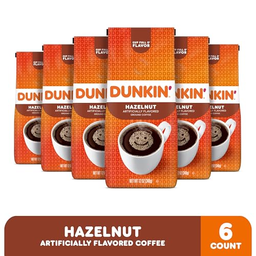 Dunkin' Hazelnut Flavored Ground Coffee, 12 oz (Pack of 6)