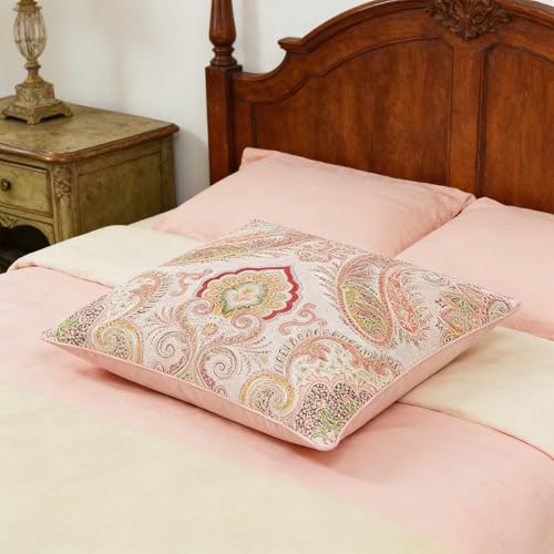 Pink Paisley Throw Pillow Cover, 26x26 Inch Floral Pure Cotton Cushion Case