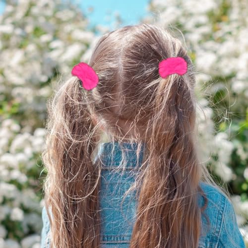 Semato Hot Pink Fuzzy Hair Scrunchies 2Pcs Faux Fur Pom Pom Ponytail Holders