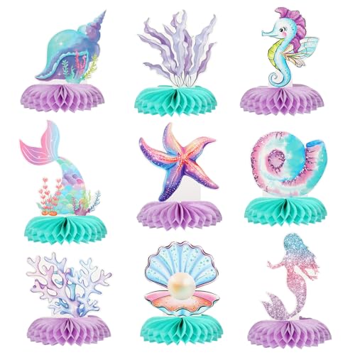 9 Pcs Mermaid Honeycomb Centerpieces, 3D Under The Sea Party Decorations