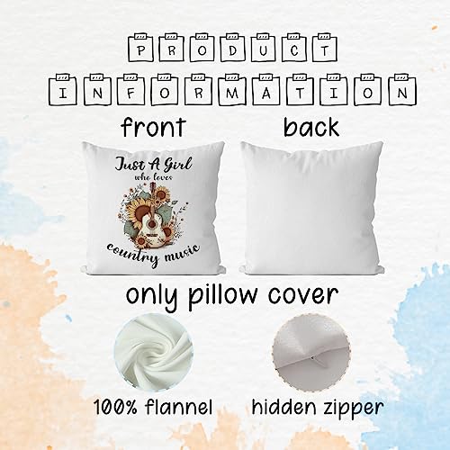 Just a Girl Who Loves Country Music 18x18 Flannel Throw Pillow Cover